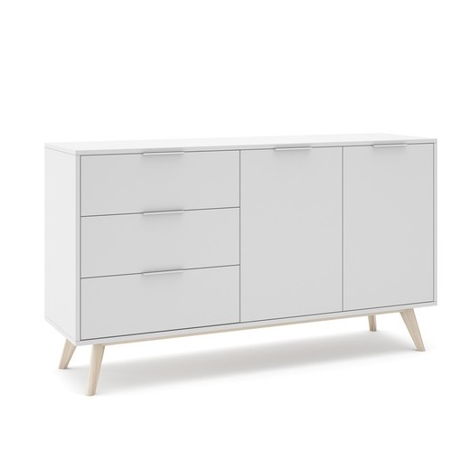 Aparador, 140 x 40 x 81 cm, de madera de pino en blanco y natural  | Colección Campus