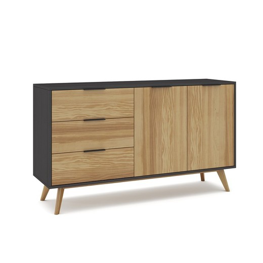 Aparador, 140 x 40 x 81 cm, de madera de pino en natural y negro  | Colección Lavis