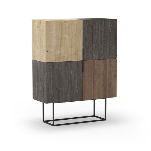 Aparador alto, 100 x 40 x 130,4 cm, de madera y metal en color roble y nogal | Colección Titán