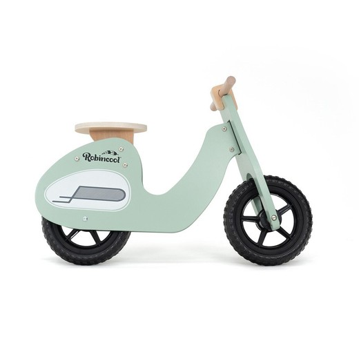 Bicicleta correpasillos Montessori, 73 x 27 x 50 cm, de madera en aguamarina | Colección Motorbike