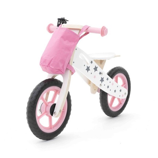 Bicicleta correpasillos Montessori, 83 x 36 x 55 cm, de madera en rosa | Colección Street Circuit