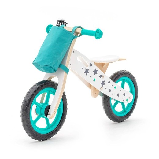 Bicicleta correpasillos Montessori, 83 x 36 x 55 cm, de madera en turquesa | Colección Street Circuit