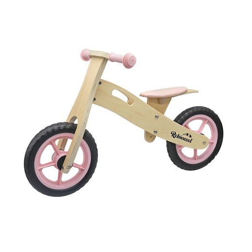 Bicicleta correpasillos Montessori, 85 x 37 x 52 cm, de madera en rosa | Colección Little Pilot