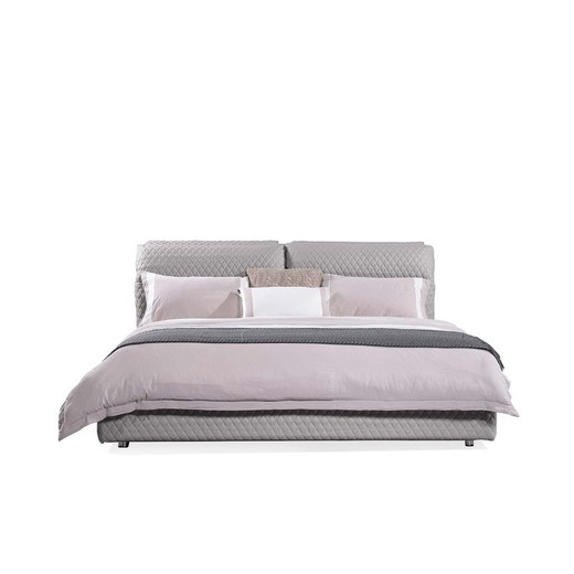 Cama, 180  x  200 cm, tapizada con tejido acolchado gris claro |  Colección Bonn