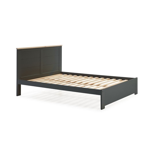 Cama, 207,7 x 172,2 x 100 cm, de madera de pino en gris y natural  | Colección Akira