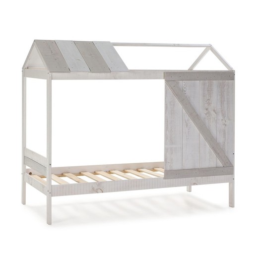 Cama cabaña, 197,6 x 101,7 x 174,8 cm, de madera de pino en blanco y grises  | Colección Nanuc