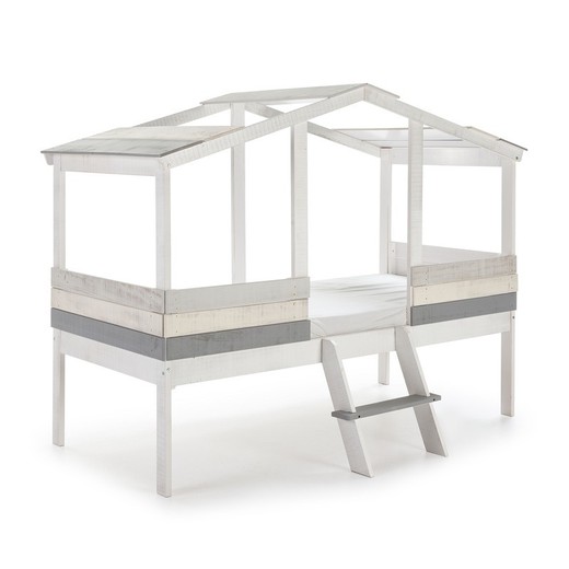 Cama cabaña, 206 x 131 x 165 cm, de madera en blanco y grises  | Colección Ulises