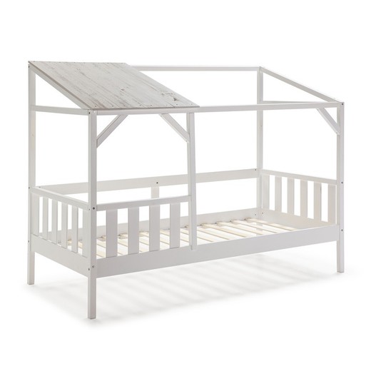 Cama cabaña, 210 x 99,1 x 161,9 cm, de madera de pino en blanco  | Colección Amon