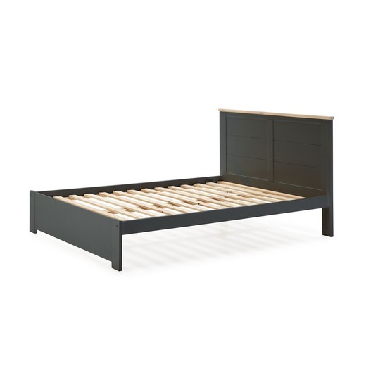 Cama con somier de 140 cm, 197,7 x 152,2 x 100 cm, de madera en antracita  | Colección Akira