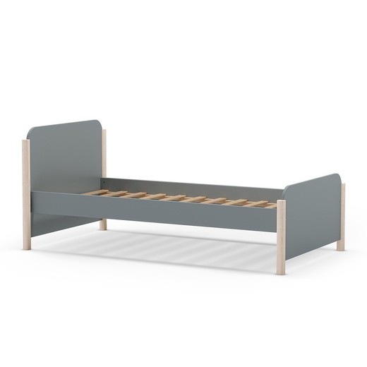 Cama individual, 199 x 107,2 x 70 cm, de madera en verde | Colección Enola