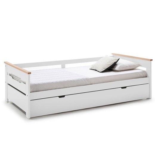 Cama nido, 199 x 105 x 62 cm, de madera en blanco y natural  | Colección Elisa