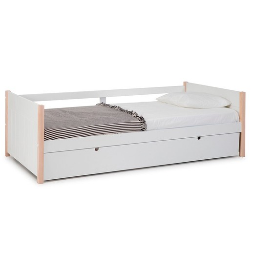 Cama nido, 200 x 98,5 x 62 cm, de madera en blanco  | Colección Kiara