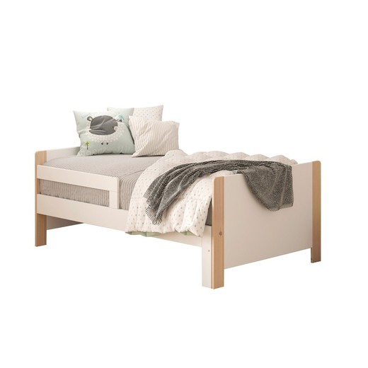 Cama para colchón de 90 cm, 144,2/194, 2 x 98,2 x 60 cm, de madera de pino en blanco y natural  | Colección Willi