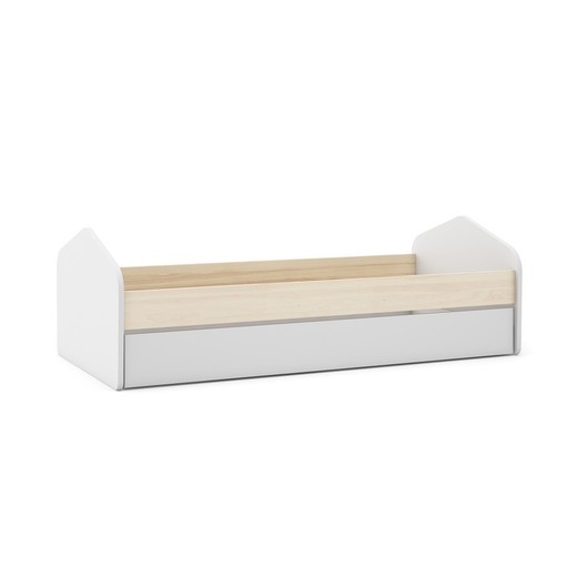 Cama para colchón de 90 cm, 205,4 x 100 x 65 cm, de madera de pino en blanco y natural  | Colección Estefania