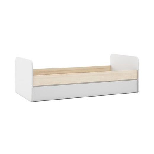 Cama para colchón de 90 cm, 205,4 x 102 x 65 cm, de madera de pino en blanco y natural  | Colección Esteban