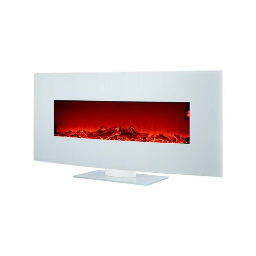 Chimena eléctrica 1600 W, 128 x 26 x 61 cm, de metal y cristal templado en blanco | Colección Alaska