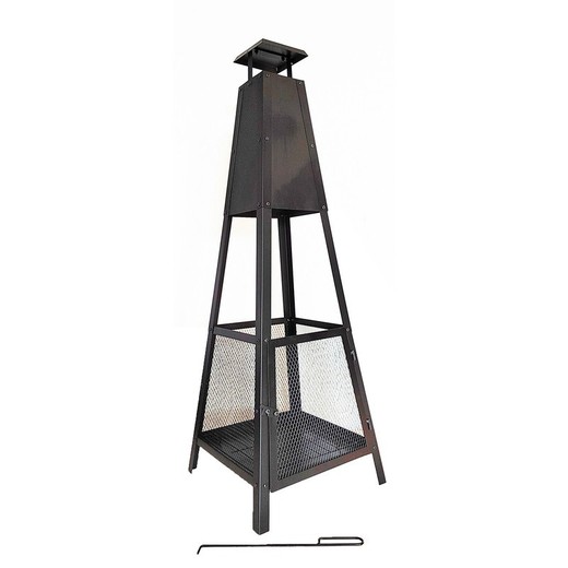 Chimenea de exterior, 40 x 40 x 140 cm, de hierro forjado en negro | Colección Akita totem