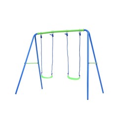 Columpio infantil, 220 x 138 x 182 cm, de metal, pvc y cuerda en azul y verde | Colección Swing