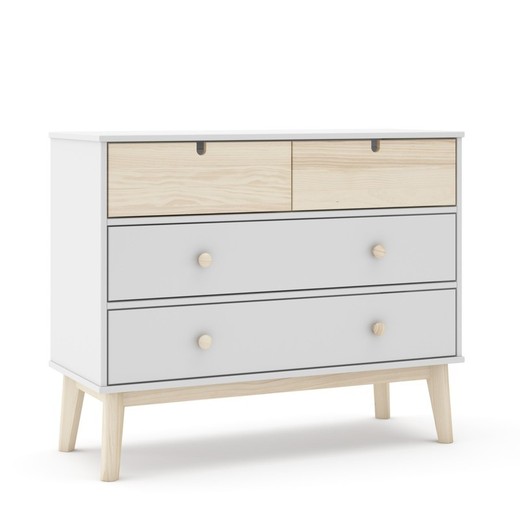 Cómoda, 100 x 40 x 81 cm, de madera de pino en blanco y natural  | Colección Estefania