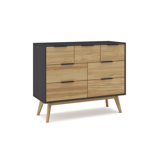 Cómoda, 120 x 40 x 83 cm, de madera de pino en natural y negro  | Colección Lavis