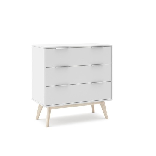 Cómoda, 80 x 40 x 83 cm, de madera de pino en blanco y natural  | Colección Campus