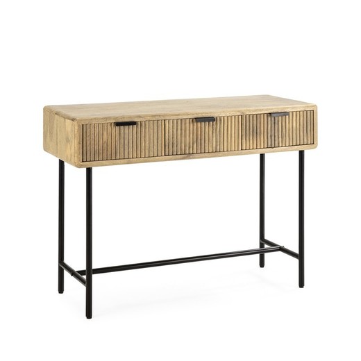 Consola, 100 x 38 x 76 cm, de madera de mango y metal en natural y  negro  | Colección Mundra