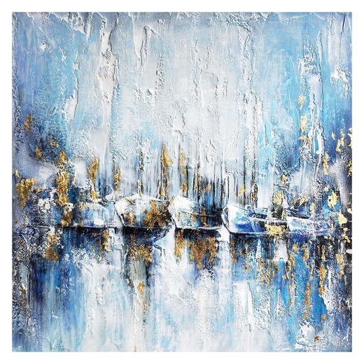 Cuadro barcas, 100  x  100 cm,  fondo azul |  Colección Serie Naturaleza