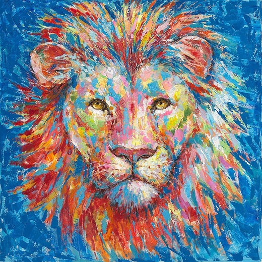 Cuadro león colorido, 100 x 100 cm, con pintura acrílica,  |  Colección Animales