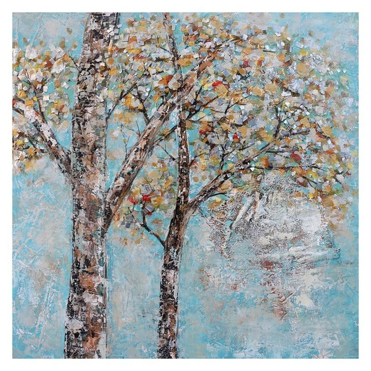 Cuadro árboles, 100  x  100 cm,  otoño cielo azul  |  Colección Serie Paisaje