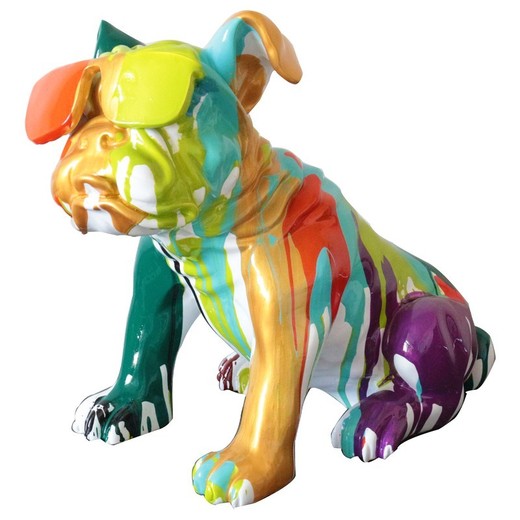 Figura Bulldog, 40 x 23 x 34 cm, en poliresina multicolor