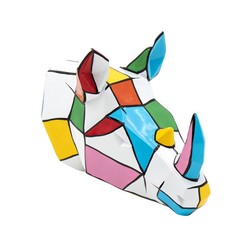 Figura cabeza de rinoceronte de pared,  25  x  20  x  16 cm, en poliresina multicolor