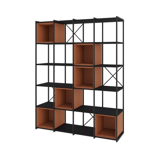 Librería, 139,5 x 39 x 179 cm, de madera y metal en negro y terracota | Colección Anya