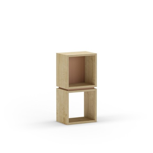 Librería, 32 x 22,1 x 66 cm, de madera  en color roble y terracota | Colección Lofty