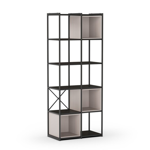 Librería, 70,5 x 39 x 179 cm, de madera y metal en negro y color crema | Colección Anya