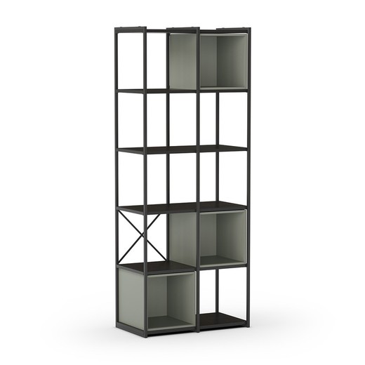 Librería, 70,5 x 39 x 179 cm, de madera y metal en negro y verde | Colección Anya