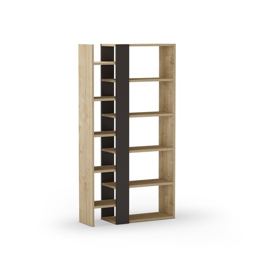 Librería, 80 x 29,5 x 151 cm, de madera en color roble y negro | Colección Axel