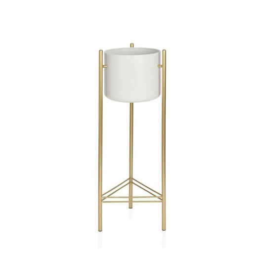 Macetero con soporte, 28 x 28 x 80 cm, de metal en blanco y dorado | Colección Pot