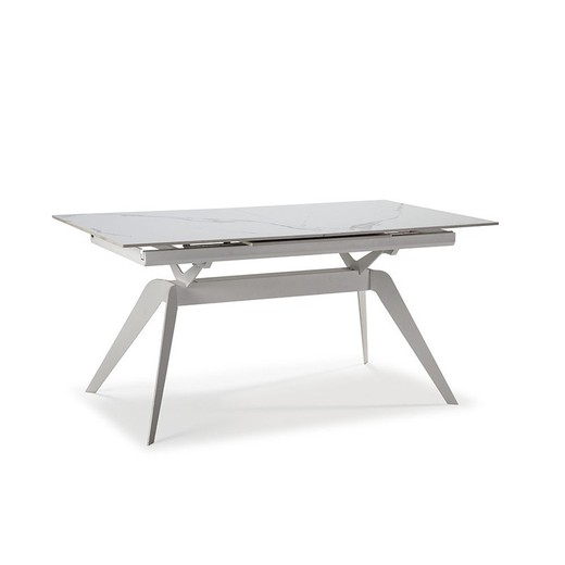 Mesa, 160/220 x 90 x 76 cm, de cerámica y metal en blanco  | Colección Lula