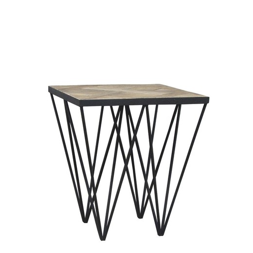 Mesa auxiliar, 50 x 50 x 55 cm,  de olmo reciclado y hierro en natural y negro |  Colección Sax