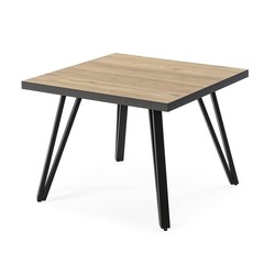 Mesa auxiliar cuadrada, 60 x 60 x 45 cm, de madera y metal en natural y negro | Colección Sindi