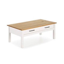 Mesa de centro, 100 x 55 x 40 cm, de madera de pino en blanco y natural  | Colección Miranda