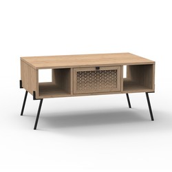 Mesa de centro, 102,5 x 60 x 50,7 cm, de madera y metal en color roble y negro | Colección Evan