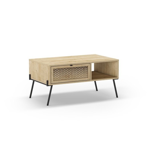 Mesa de centro, 103,3 x 60 x 50,5 cm, de madera y metal en natural y negro | Colección Ecrin