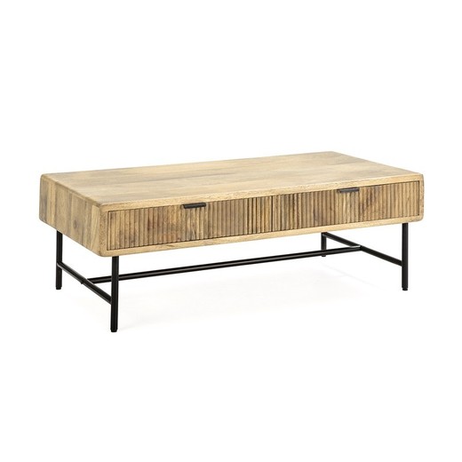 Mesa de centro, 120 x 60 x 45 cm, de madera y metal en natural y negro | Colección Mundra