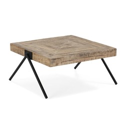 Mesa de centro, 86 x 80 x 40 cm, de madera de mango y metal en natural  | Colección Indra