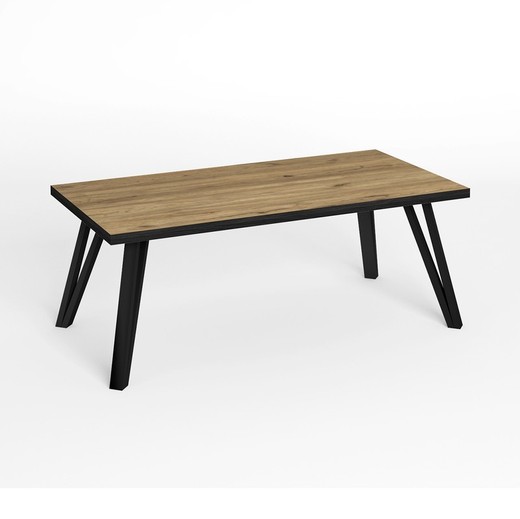 Mesa de centro cuadrada, 120 x 60 x 45 cm, de madera y metal en natural y negro | Colección Sindi