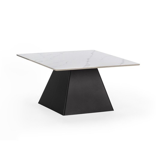 Mesa de centro cuadrada, 80 x 80 x 43 cm, de piedra sintetizada y metal en blanco y negro | Colección Merve