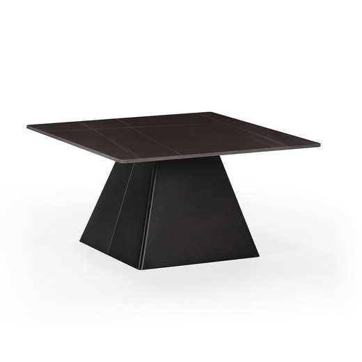 Mesa de centro cuadrada, 80 x 80 x 43 cm, de piedra sintetizada y metal en negro | Colección Merve