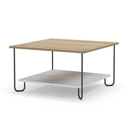 Mesa de centro cuadrada, 80 x 80 x 45 cm, de madera y metal en color roble | Colección Tonka