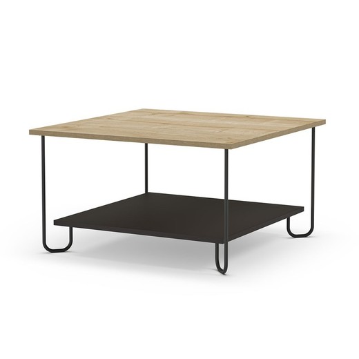 Mesa de centro cuadrada, 80 x 80 x 45 cm, de madera y metal en color roble y negro | Colección Tonka